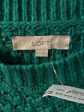 LOFT Green Textured Popcorn Knit Crew Neck Sweater Size S